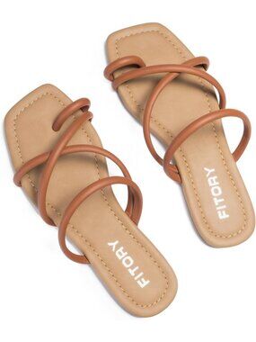 Women's Brown Summer Flat Toe Ring Thong Open Toe Cross Strap Fashion Shoes